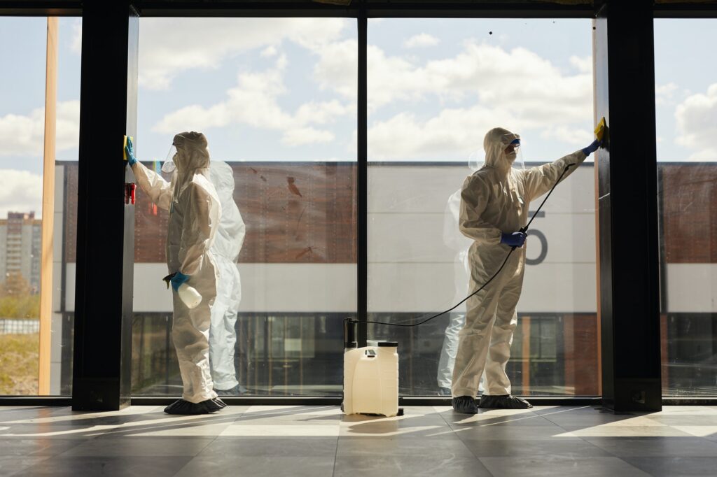 Workers doing Chemical Cleaning Indoors